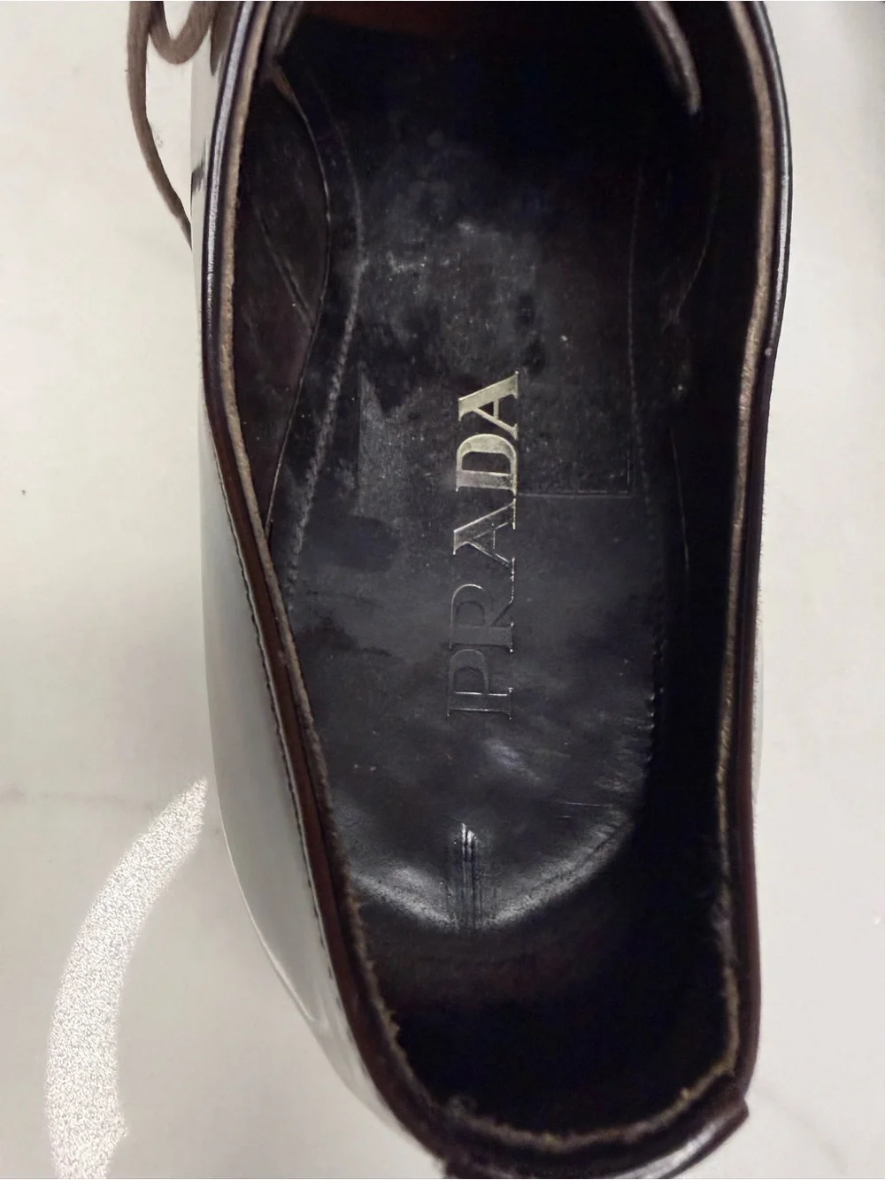 Authentic Prada Men’s Burgundy Spazzolato Leather  Derby Dress Shoes US 10.5